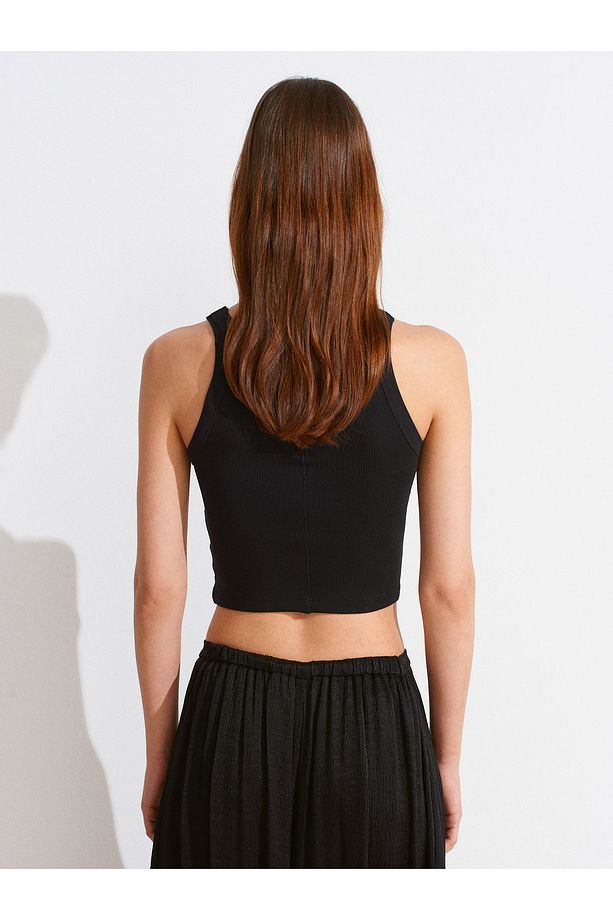 21104 Fitilli Crop Top-Siyah - 2
