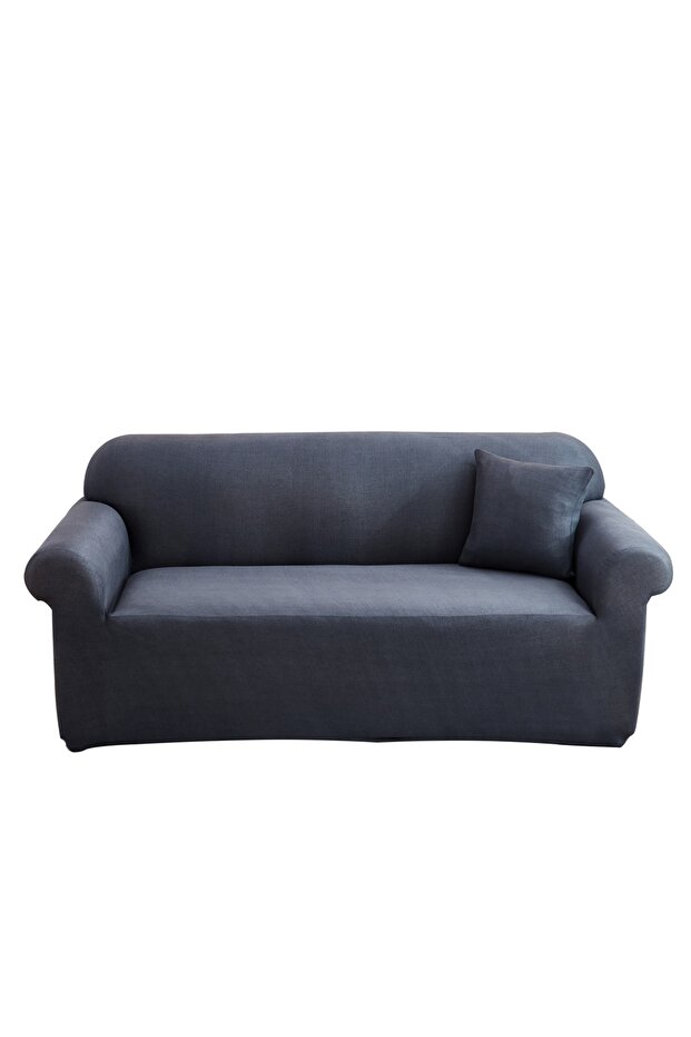 Plain Dark Gray Stretch Sofa Cover - Complimentary Pillow Cover