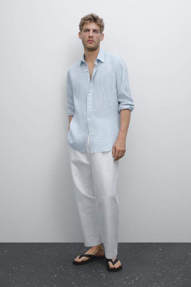 Slim fit %100 keten gömlek - 1