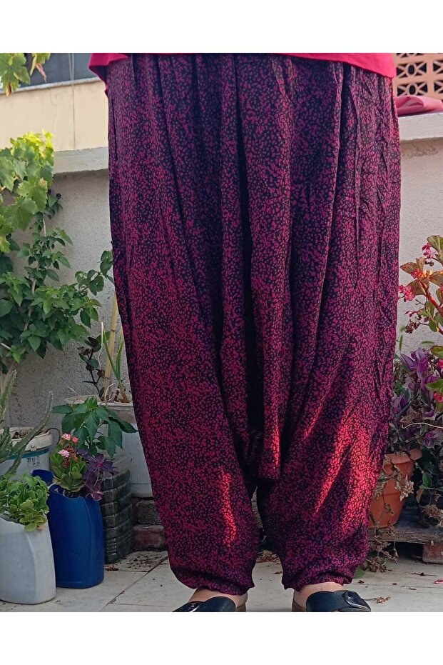 Mom's Baggy Pants Patterned Pocketed Baggy Pants with Elastic Waist