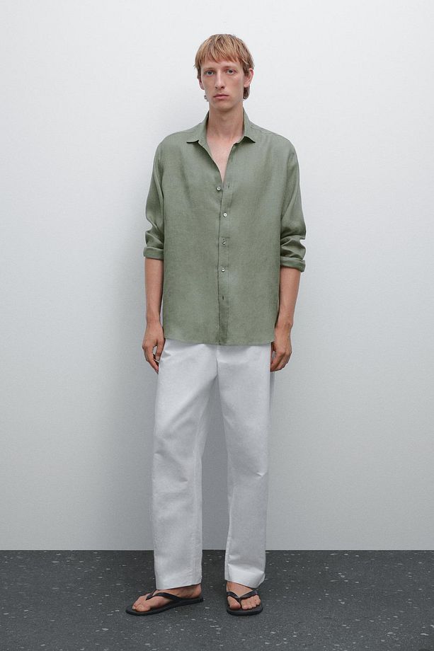 %100 keten regular fit gömlek - 1