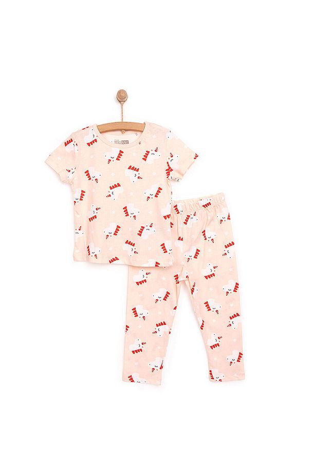 HelloBaby Kız Bebek Pijama Takımı Unicorn Desenli Bisiklet Yaka Reçme Paça Kısa Kol Pembe - 1