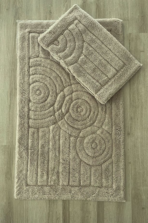 %100 Pamuk Tafting Su Emici Yumuşak Dokulu Banyo Paspas Seti, Banyo Halısı 2 Li Set 60x100 - 50x60 - 1