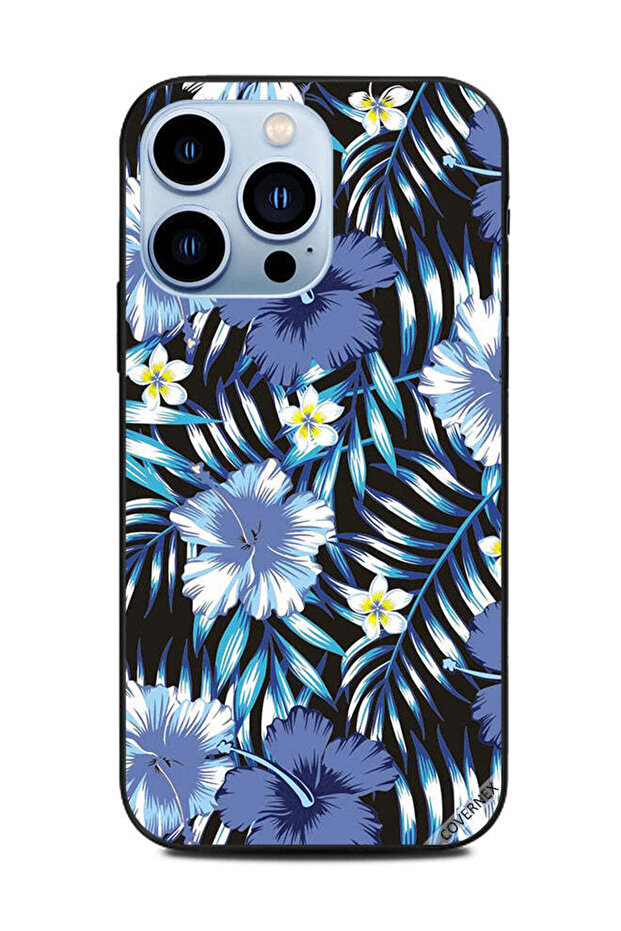 غطاء حماية لهاتف Apple iPhone 13 Pro أبيض وأزرق وزهور وريش