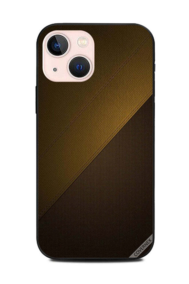 غطاء حماية لهاتف Apple iPhone 13 Mini بنمط جلدي أصفر داكن وبني