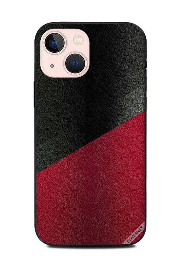 غطاء حماية لهاتف Apple iPhone 13 Mini بنمط جلدي أسود وأحمر