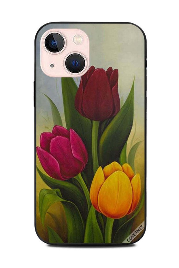 غطاء حماية لهاتف Apple iPhone 13 Mini برسومات زهور توليب ملونة