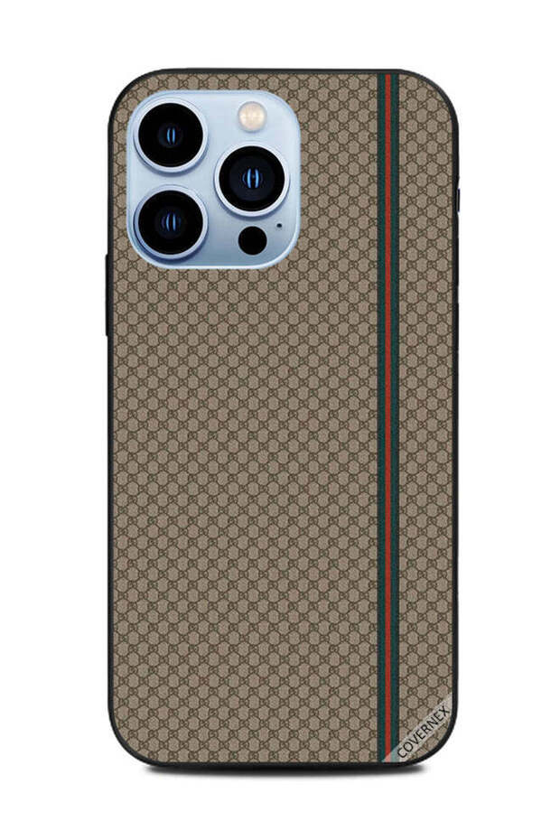 غطاء حماية لهاتف Apple iPhone 13 Pro بخطوط حمراء وخضراء على نمط بني