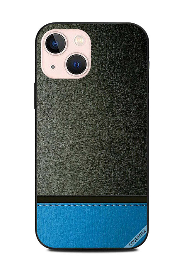 غطاء حماية لهاتف Apple iPhone 13 Mini بنمط جلدي أزرق وأخضر داكن