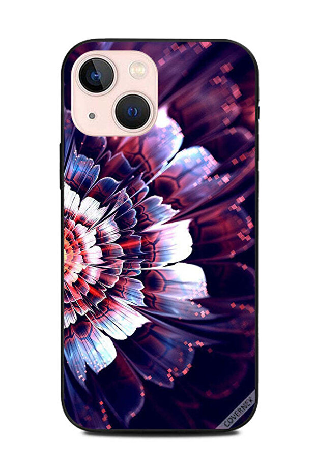 غطاء حماية لهاتف Apple iPhone 13 Mini مع زهرة كبيرة منعكسة على الجانب الأيسر