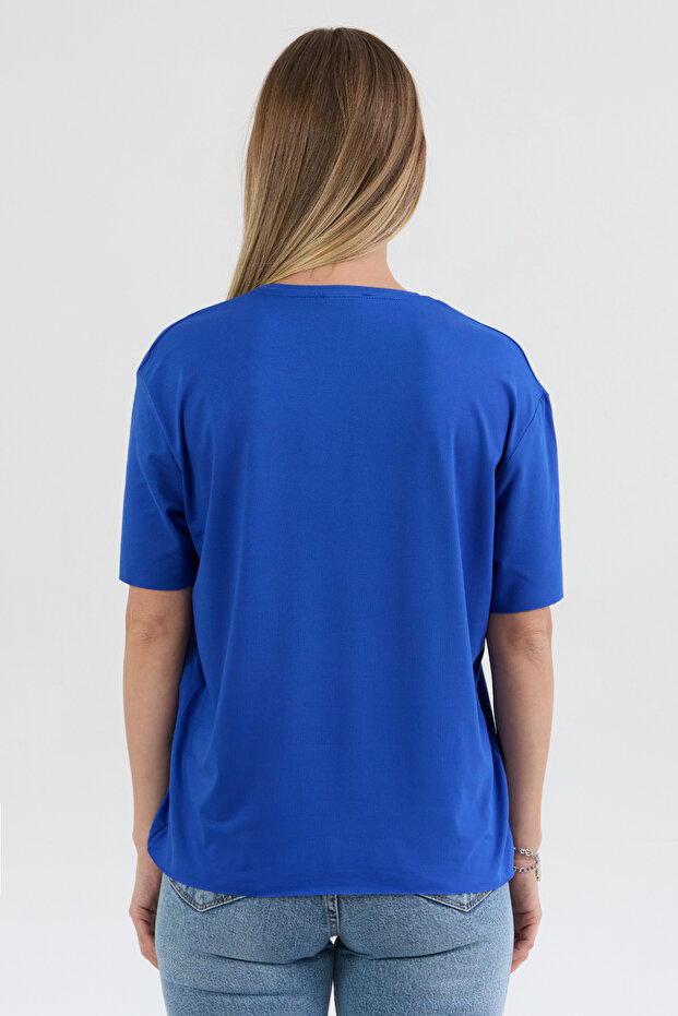 Basic Bisiklet Yaka Oversize Modal Tişört - 3