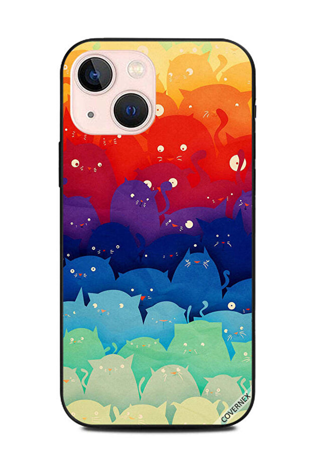 غطاء حماية لهاتف Apple iPhone 13 Mini - قطط ملونة