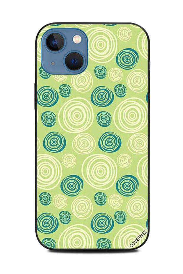 Protective Case Cover For Apple iPhone 13 Circles Green Pattern