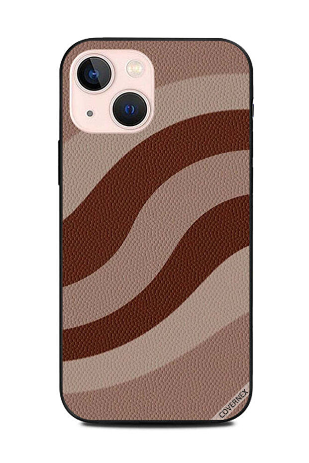غطاء حماية لهاتف Apple iPhone 13 Mini بنمط جلدي بلون الخوخ والبني