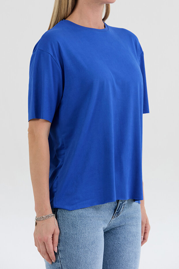 Basic Bisiklet Yaka Oversize Modal Tişört - 5