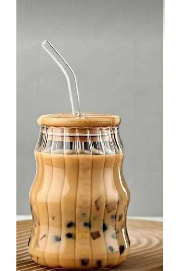 Bambu Kapaklı PİPETLİ Bardak 450 ml BOR074 - 2