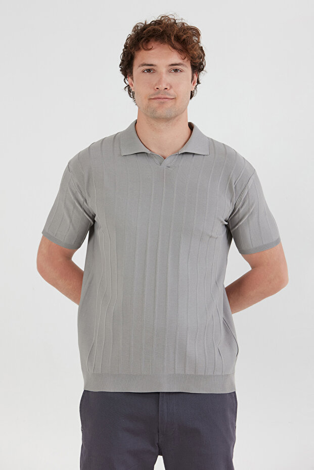 Striped Polo Neck Knitwear T-Shirt