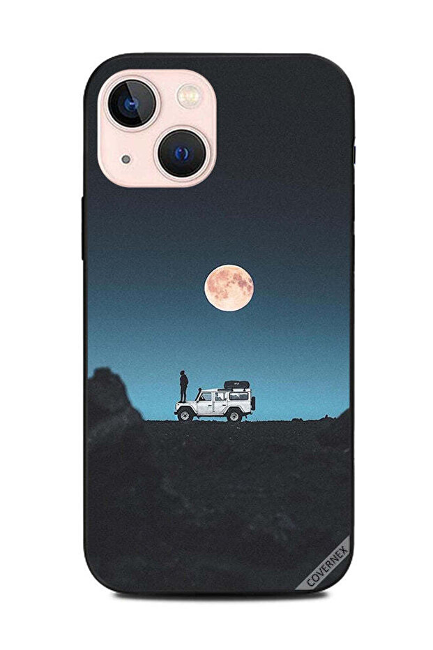 غطاء حماية لهاتف Apple iPhone 13 Mini - صورة القمر والرجل يقفان على سيارة جيب