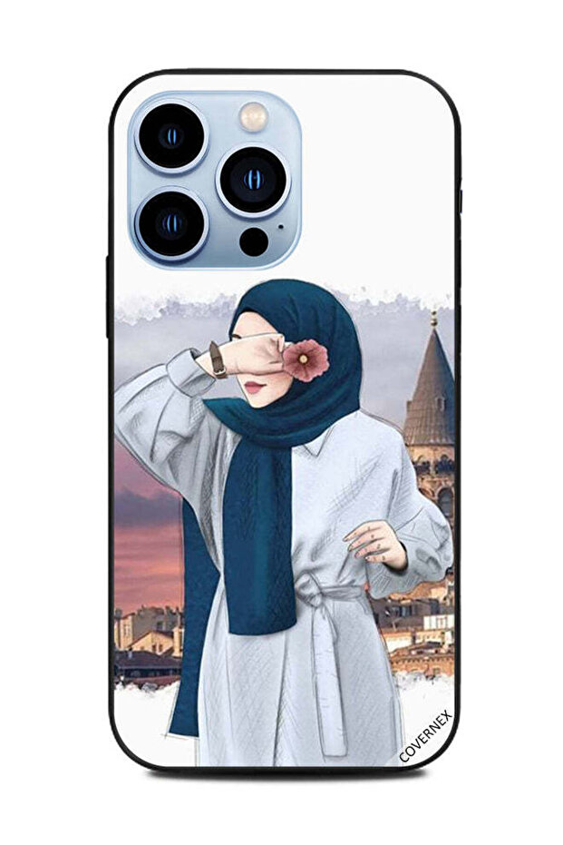 غطاء حماية لهاتف Apple iPhone 13 Pro يحمل زهرة في يده بينما يخفي عينيها