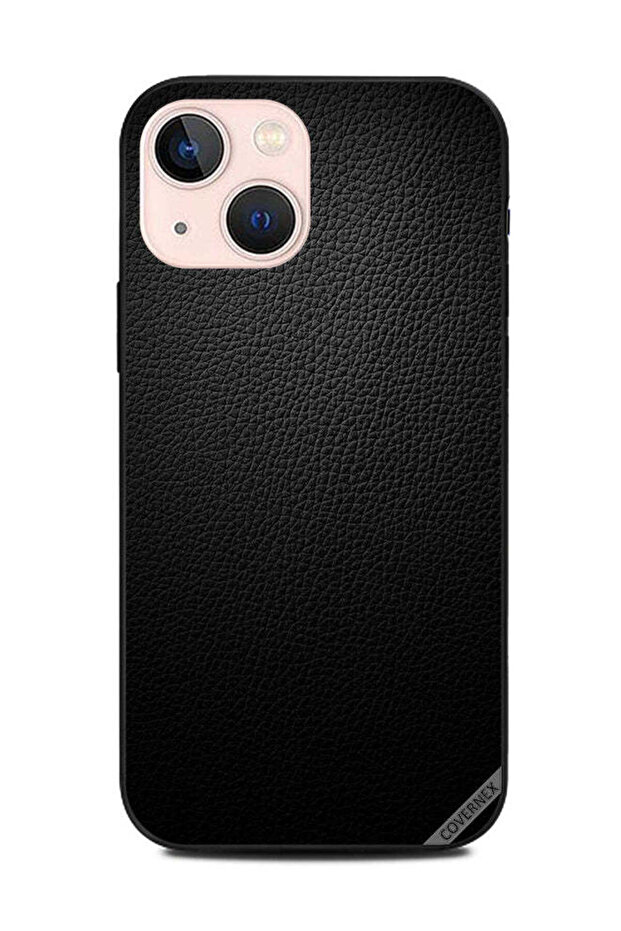 غطاء حماية لهاتف Apple iPhone 13 Mini بنمط جلدي أسود داكن