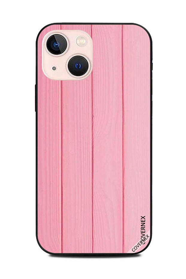 غطاء حماية لجهاز Apple iPhone 13 Mini بنمط خشبي وردي