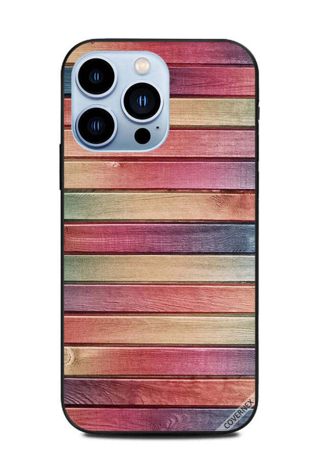 غطاء حماية لهاتف Apple iPhone 13 Pro بنمط خطوات ملونة على الخشب