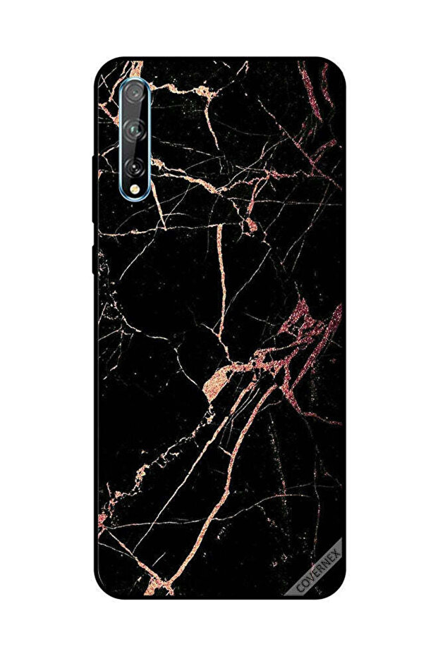 غطاء حماية لهاتف هواوي Y8P/P Smart S بنمط رخامي أسود