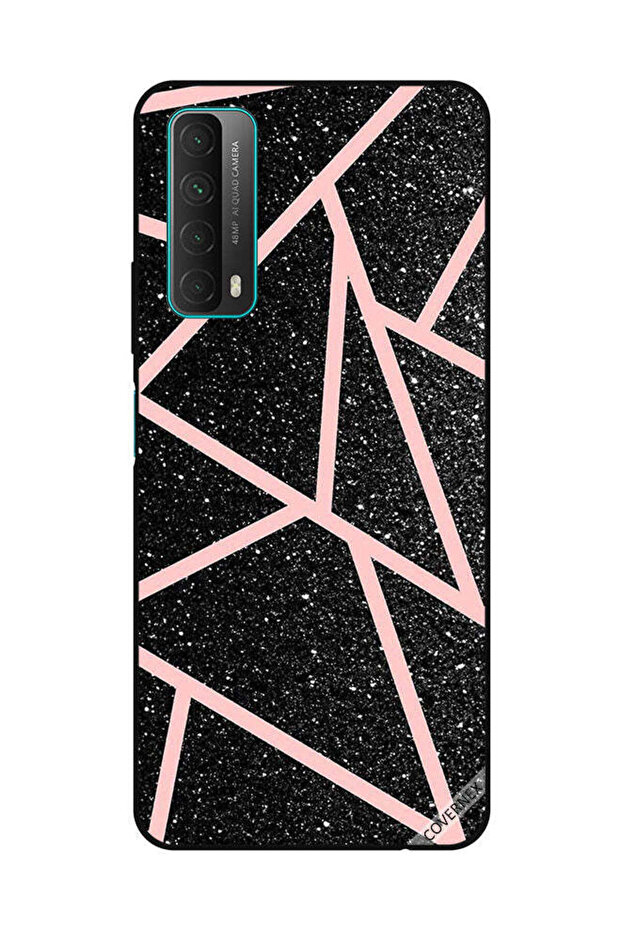 Protective Case Cover For Huawei Y7A/P Smart 2021 Black Gliters Light Pink Paths Pattern