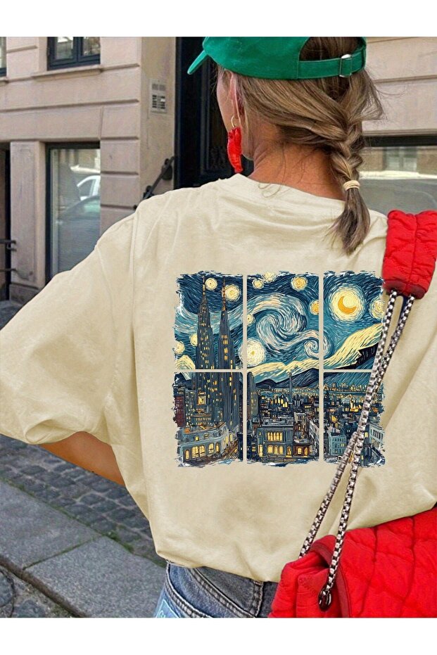 Unisex City View Vangogh Printed Oversize T-Shirt