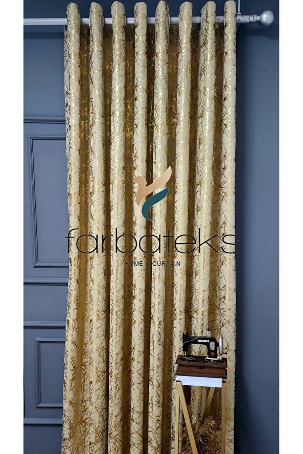 Cream Gold Foil Rustic Curtain Eyelet Ring Pipe Ring Decorative Curtain