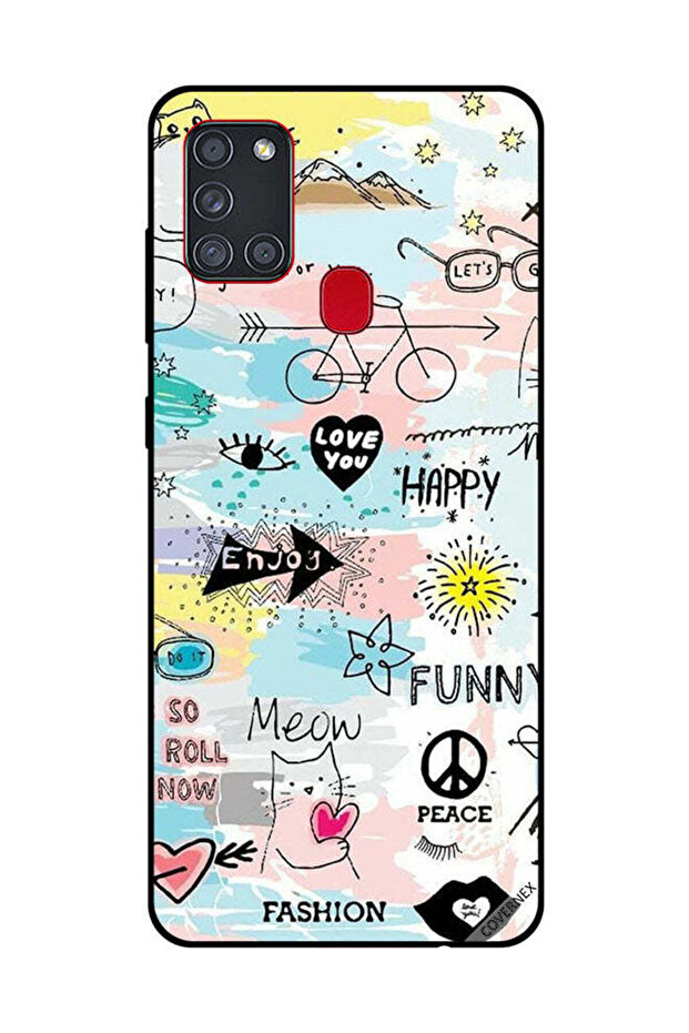 Protective Case Cover For Samsung Galaxy A21S Doodle Meow Enjoy