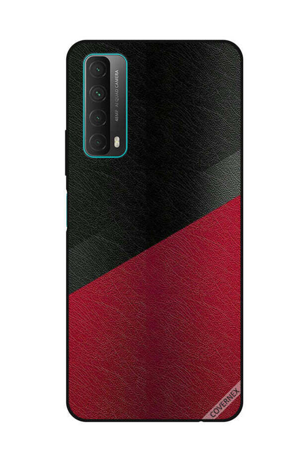 غطاء حماية لهاتف هواوي Y7A/P Smart 2021 بنقشة جلد أسود وأحمر