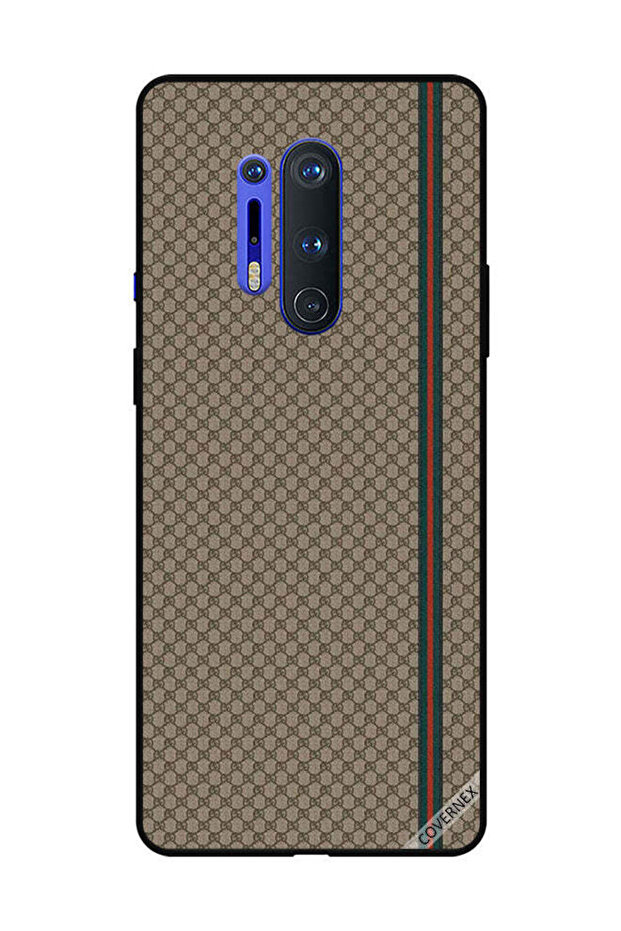 غطاء حماية لهاتف OnePlus 8 Pro بخطوط حمراء وخضراء على نمط بني