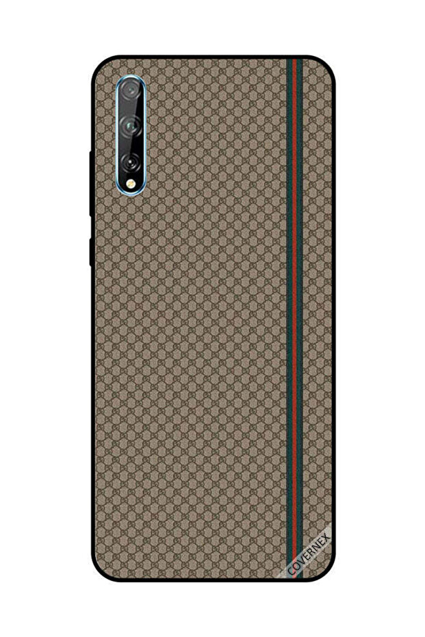 غطاء حماية لهاتف هواوي Y8P/P Smart S بخطوط حمراء وخضراء على نمط بني