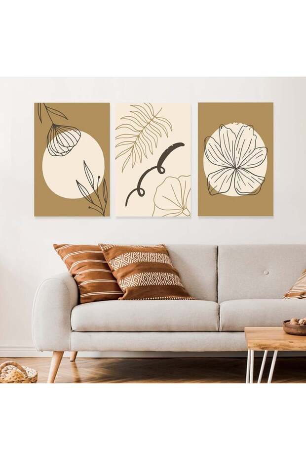 ثلاث لوحات خشبية ام دي اف بتصميم الفن البوهيمي مقاس 120x60 سم