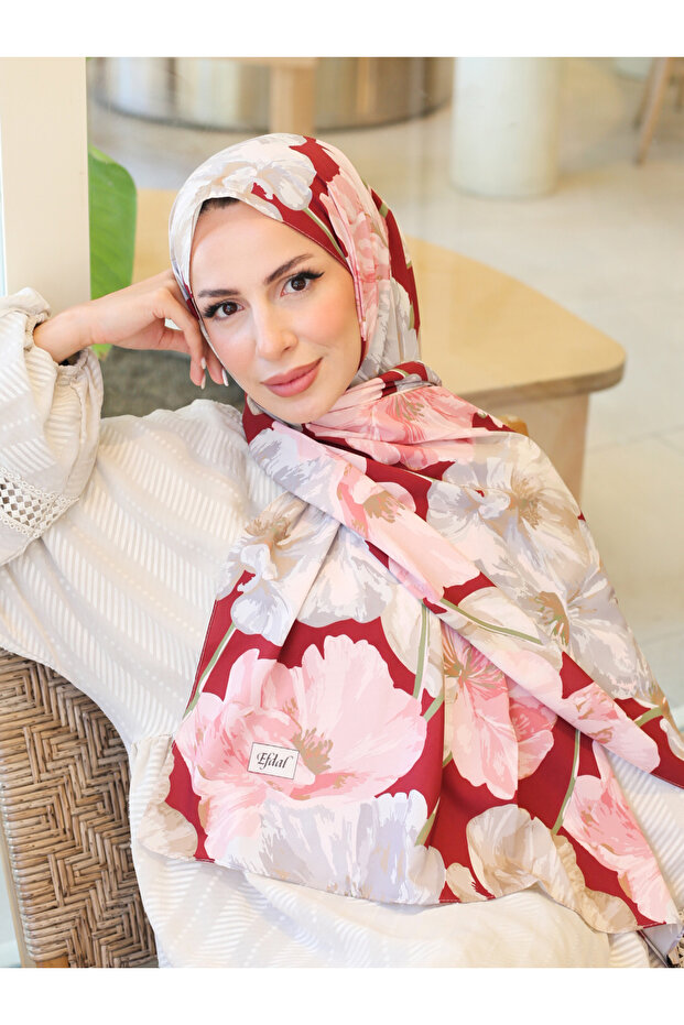 Poppy Flower Pattern Crepe Shawl