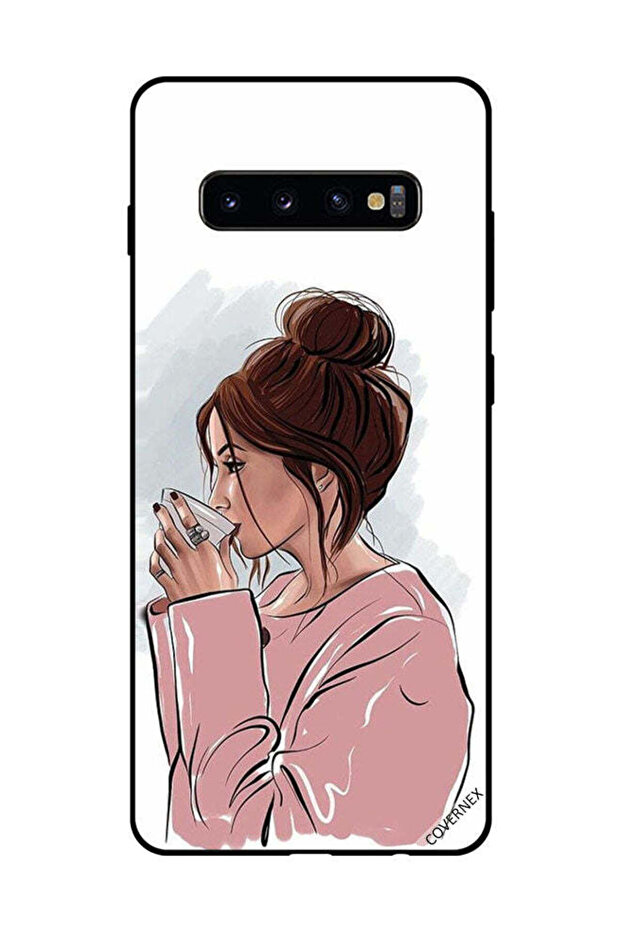 غطاء حماية لهاتف سامسونج جالاكسي S10 بلس مع صورة شرب الشاي
