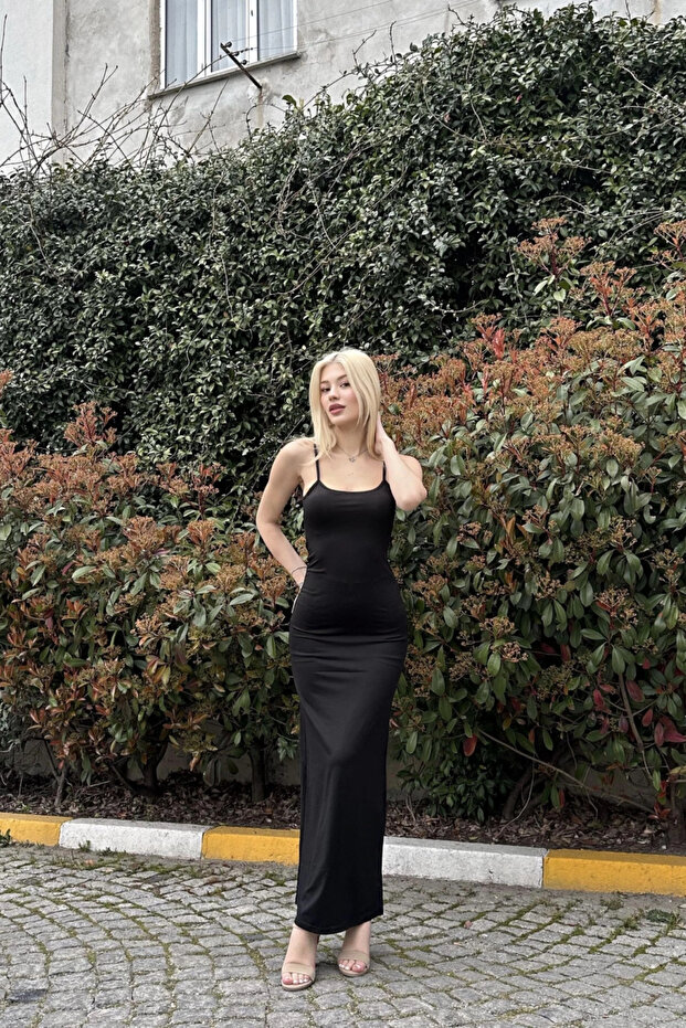 İp Askılı Uzun Basic Elbise - 4