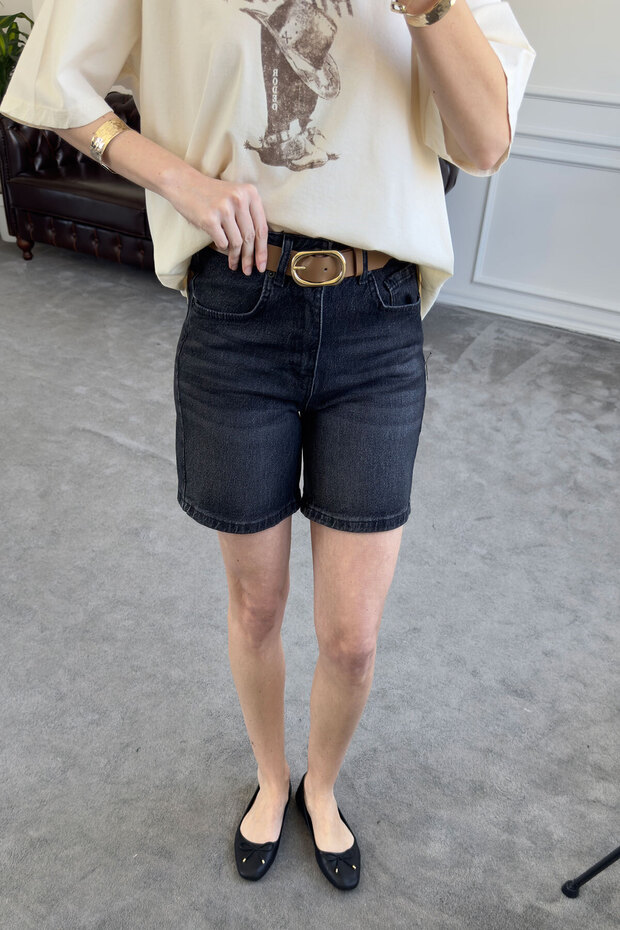 Regular Premium Denim Şort- GRİ - 1