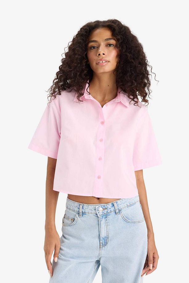 Regular Fit Gömlek Yaka Poplin Kısa Kollu Gömlek F8580ax25sm - 4