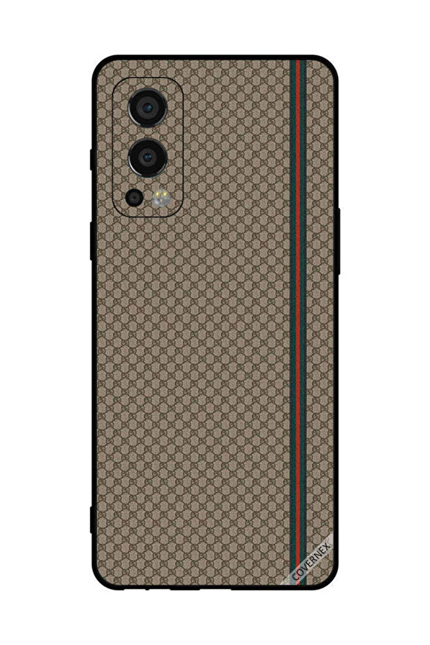 غطاء حماية لهاتف OnePlus Nord 2 5G بخطوط حمراء وخضراء على نمط بني