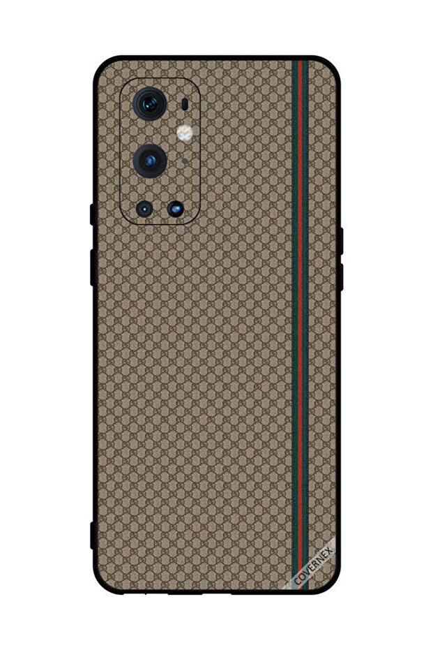 غطاء حماية لهاتف OnePlus 9 Pro بخطوط حمراء وخضراء على نمط بني