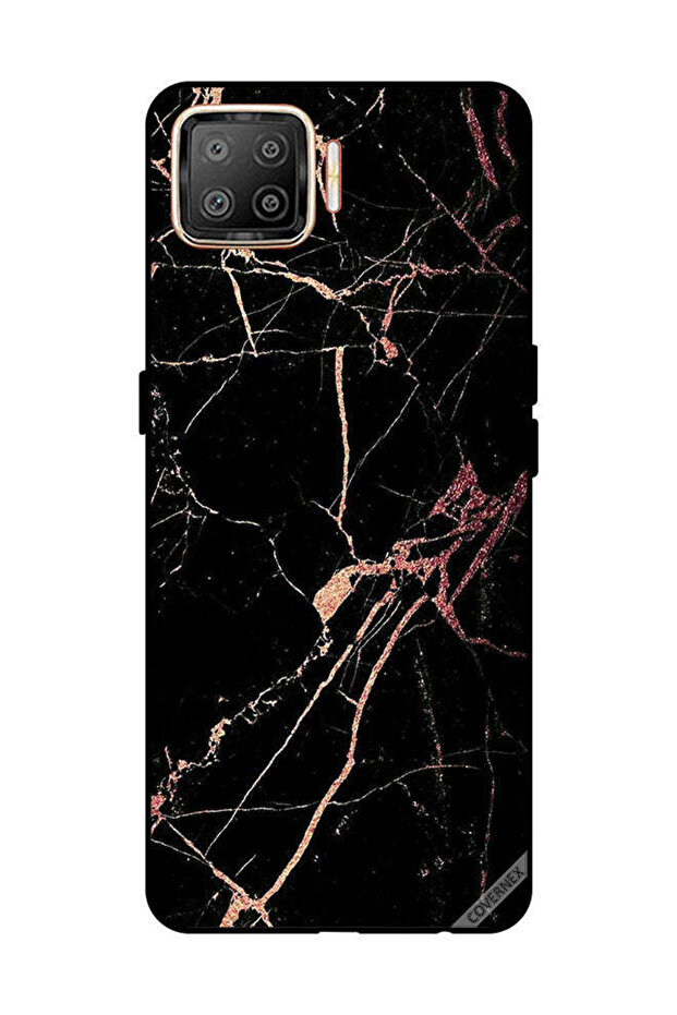 غطاء حماية لهاتف OPPO F17 بنمط رخامي أسود