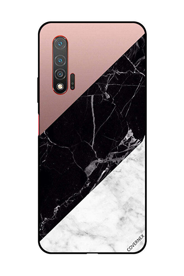 Protective Case Cover For Huawei Nova 6 5G White Black Marble Top Is Plain Pattern