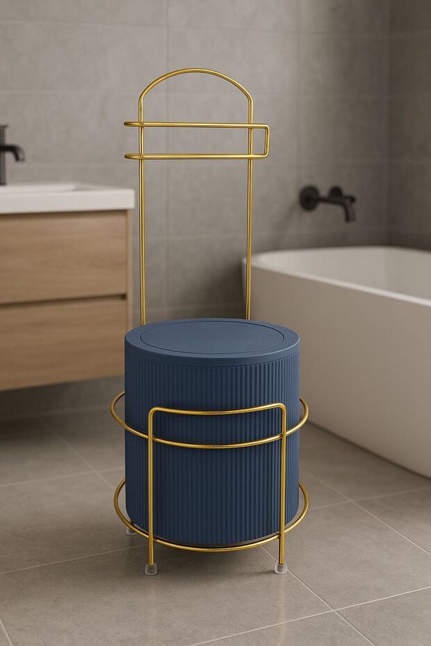 LUX GOLD Bathroom Toilet Paper Holder Trash Can Set Plastic Bucket 6 Liters Stainless Wire