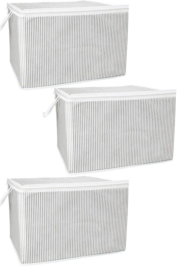 (3 Pcs) Gray Striped Zippered Mini Size Bag Pillow-Sweater-Clothing Organizer 45*40*30 cm