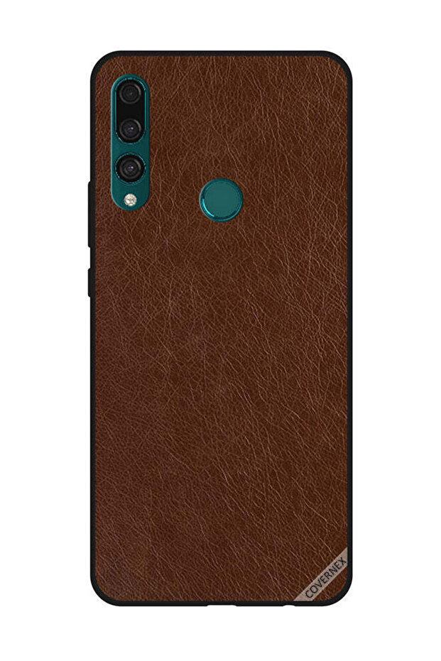 غطاء حماية لهاتف هواوي Y9 Prime 2019 بنقشة جلد بني داكن