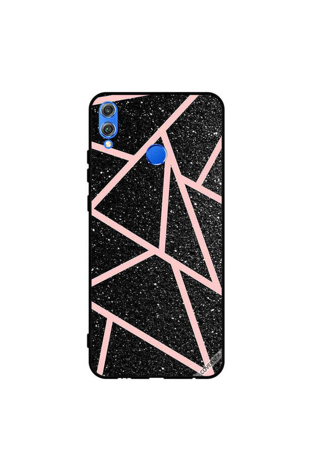 غطاء حماية لهاتف Honor 8X، أسود لامع، بنقشة مسارات وردية فاتحة