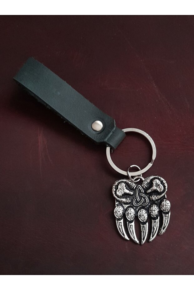 Bear Claw Symbol Keychain Hand Made Real Leather Keychain