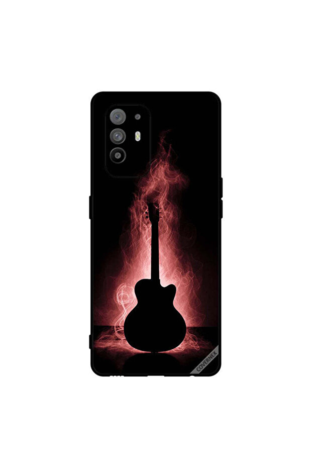 غطاء حماية لهاتف Oppo A95 بتصميم انعكاس الجيتار في الظلام